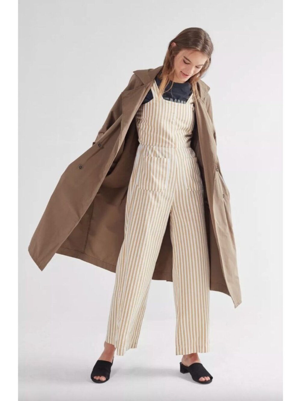 Rolla's Sailor Striped Wide Leg Jumpsuit Tan Cream Womens Size Small
